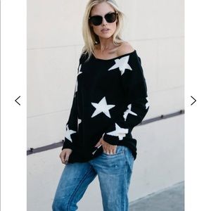 Black Distressed Star Sweater, Size M